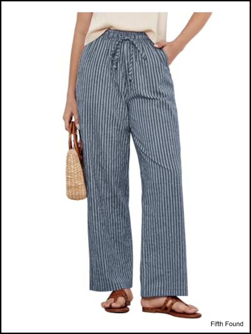 High Waisted Wide Leg Linen Pants, Elastic Waist Pull On Casual Trousers